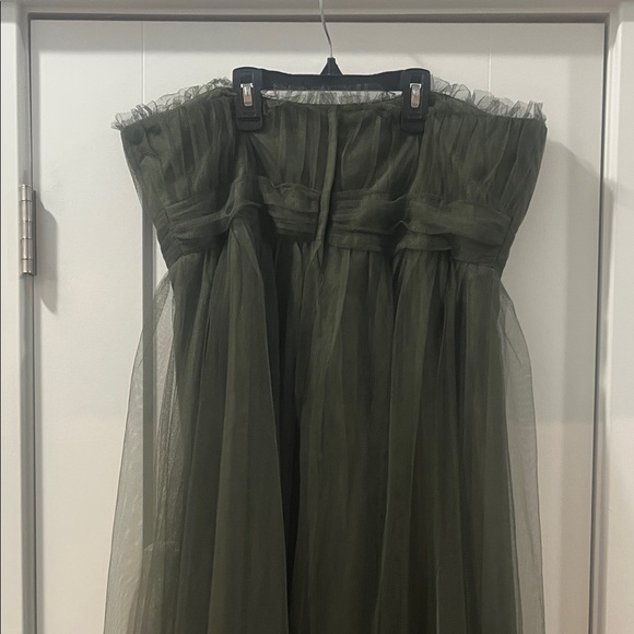 Strapless Olive Green Tulle Evening Gown Prom Worn once EUC Alfred Angelo Sz 14 - Picture 8 of 14